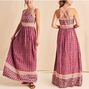 Faherty Gracie Dress Bali Bloom Floral Mixed Print Linen Maxi - Large